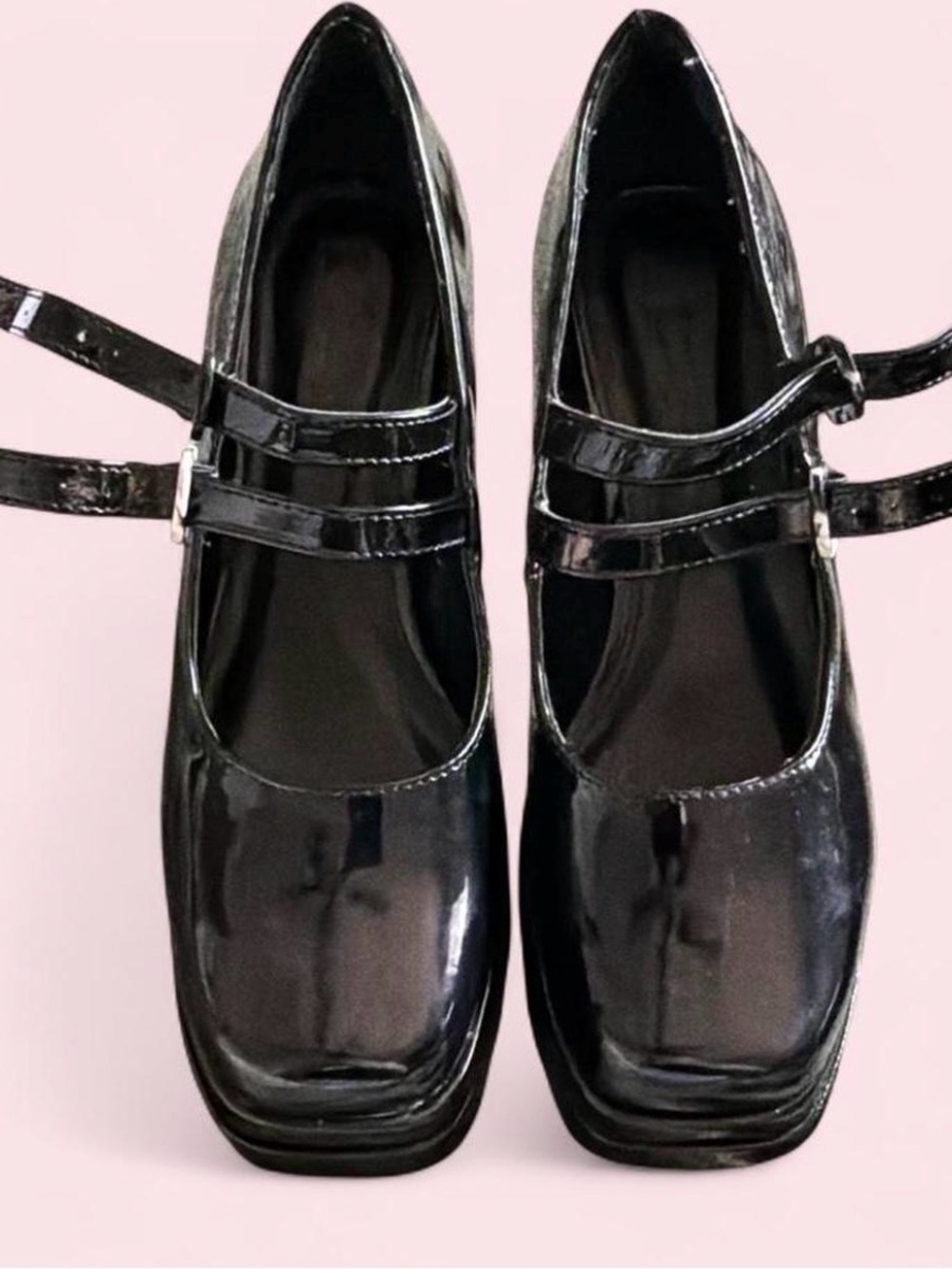 Patent Mary Jane Square-Toe Heels in Black
